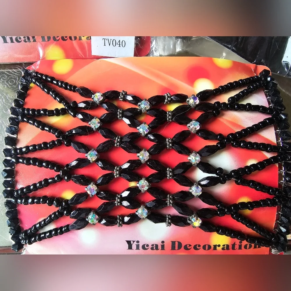 New Beaded Comb Hair Accessories - 3 Sets - Purple & Black